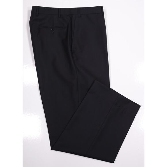 Canali Solid Black Twill Flat Front Wool Dress Pants Trousers 34x29 - Picture 1 of 7